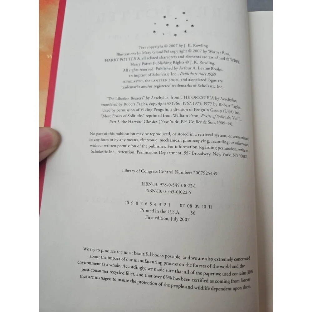 Harry Potter and the Deathly Hallows 1st Edition book‎ First Printing 759 pages